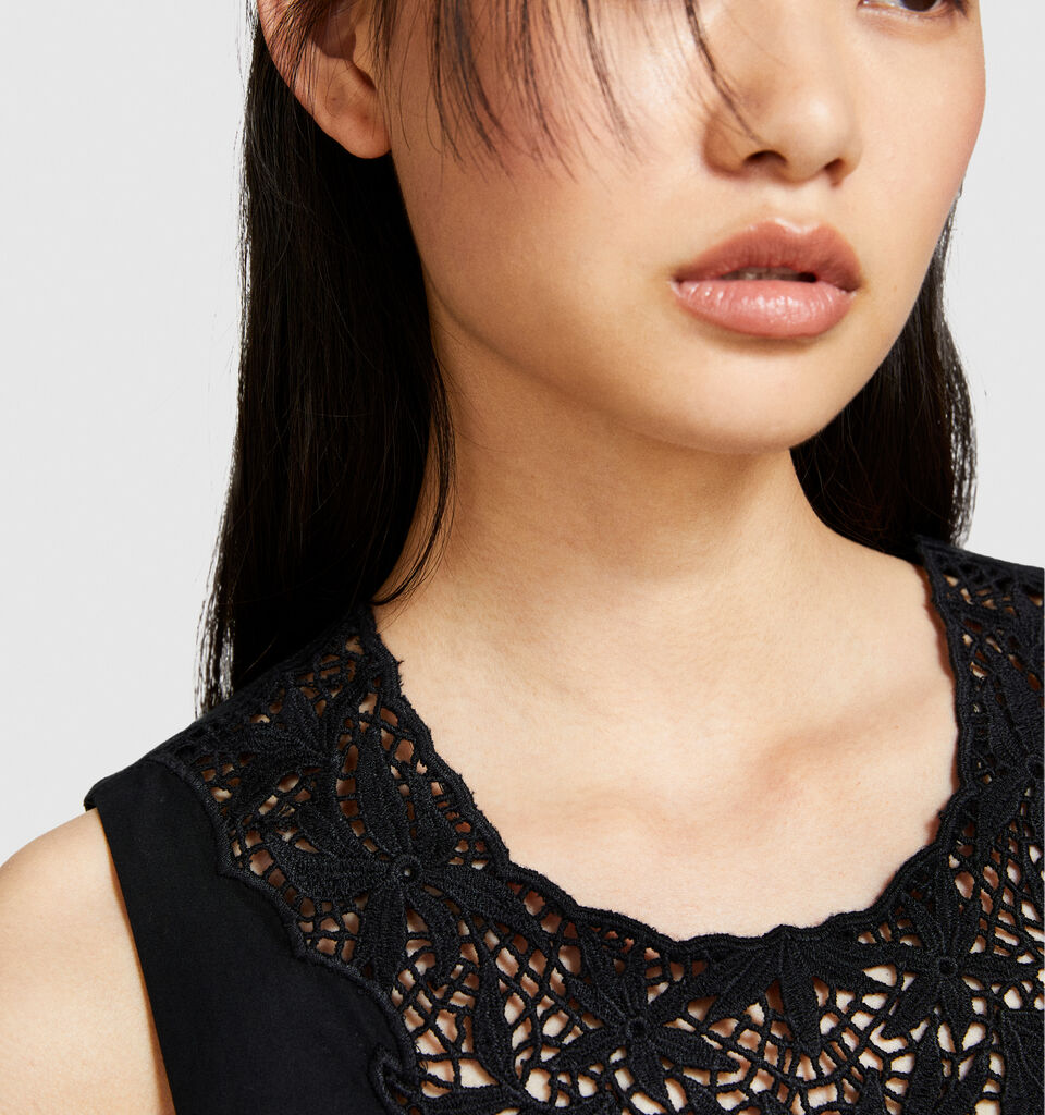 Sleeveless dress with crochet - women's short dresses - Black | Sisley image number 5